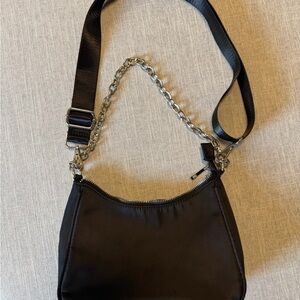 L.A. Express Black Mini Shoulder Bag Chain Strap Y2K Nylon